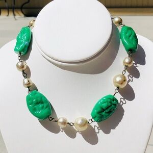 Signed Miriam Haskell Poured Glass Faux Pearl Beaded Necklace Vintage Choker